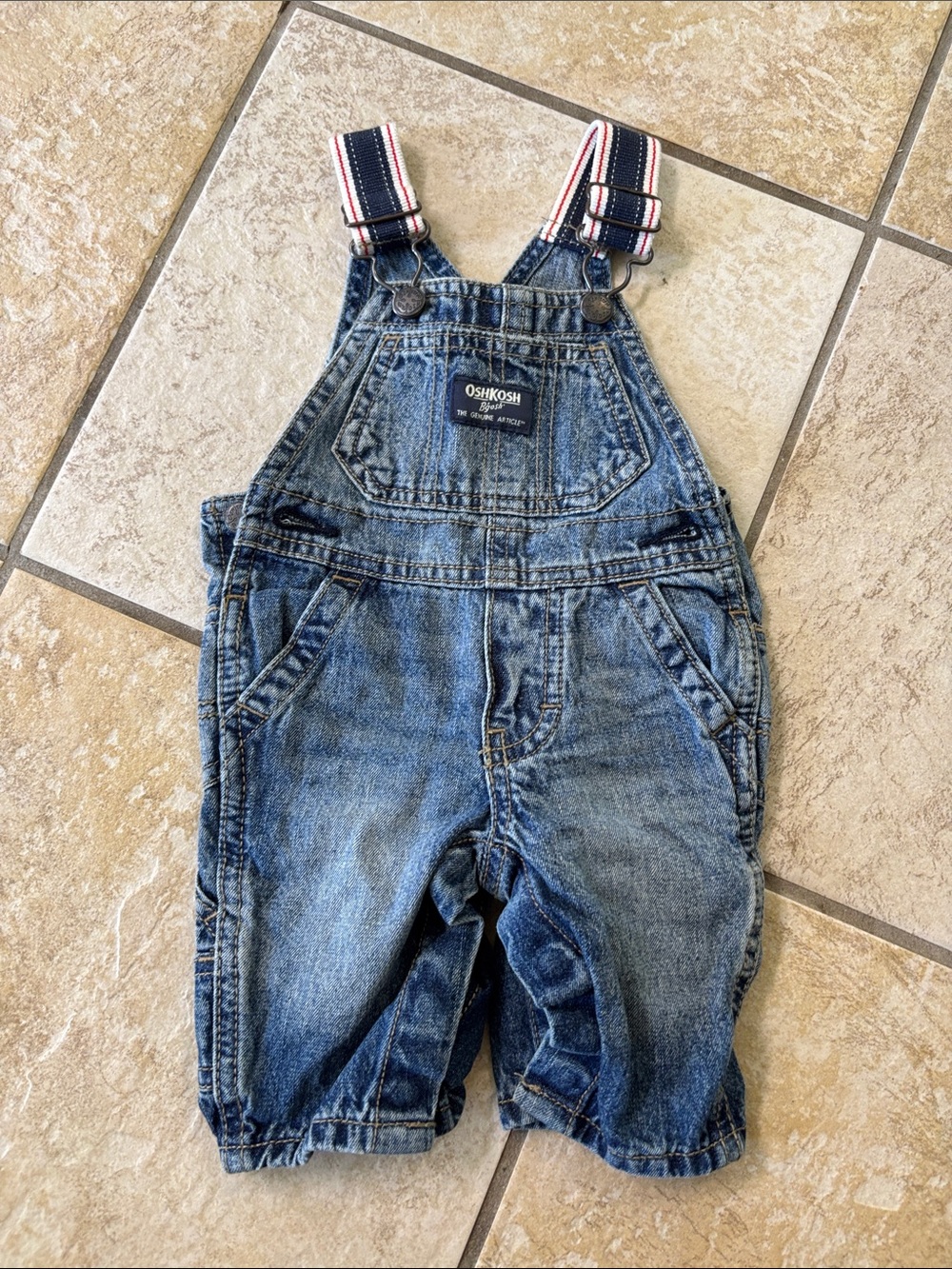 OshKosh B'gosh Vintage Wash Denim Overalls with Striped Straps